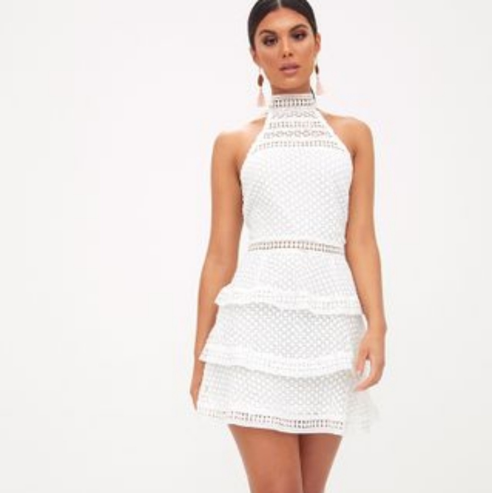 Pretty Little Thing White Lace Panel Mini Dress